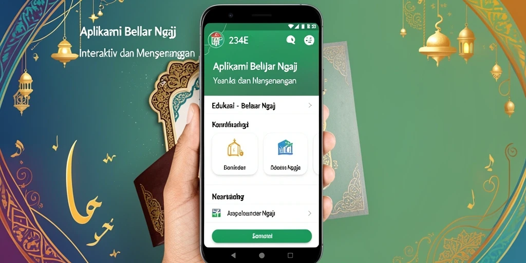 Tampilan antarmuka aplikasi Belajar Ngaji 234E yang menarik
