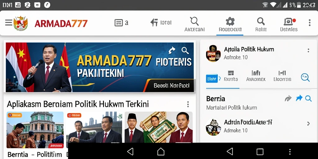 Antarmuka utama ARMADA777 menampilkan berita politik dan hukum terkini.