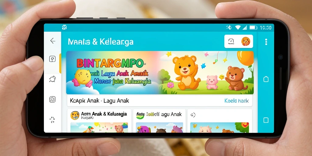 Antarmuka BINTANGMPO yang ramah anak dengan opsi lagu.